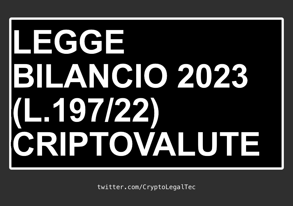Legge di BILANCIO 2023 CRIPTOVALUTE